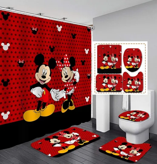 Mickey Disney Shower Curtain and Toilet Seat Cover Set - Bathroom Accessories