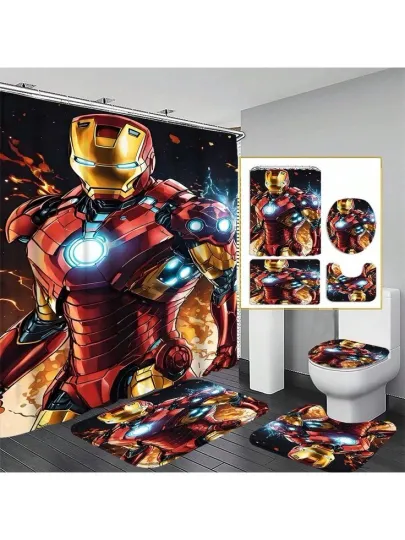 Discover Marvel Disney IronMan Shower Curtain and Toilet Seat Cover Set