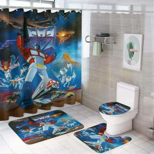 Transformers Shower Curtain and Toilet Seat Cover Set - Bathroom Accessories Four-Piece Collection