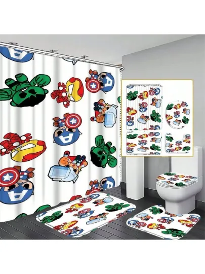 Discover Marvel Cartoon Shower Curtain and Toilet Seat Cover Set - Disney Bathroom Accessories
