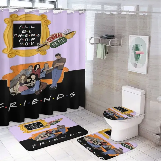 Discover Friends TV Show Shower Curtain Set and Toilet Seat Cover Set for Bathroom