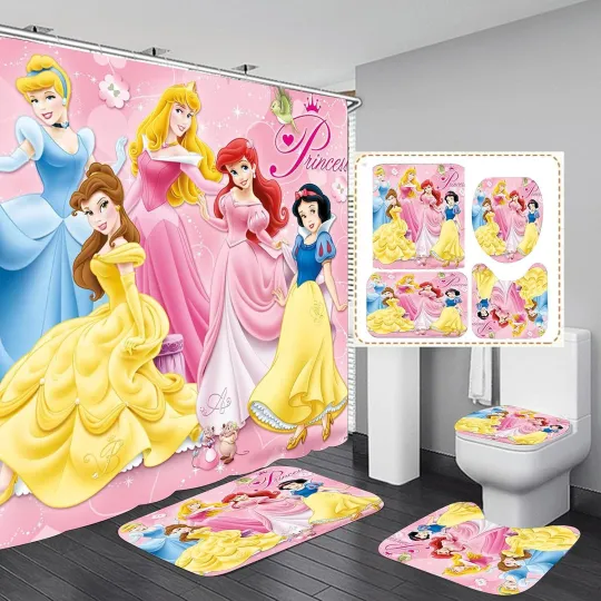 Disney Princess Shower Curtain and Toilet Seat Cover Set for Bathroom Accessories