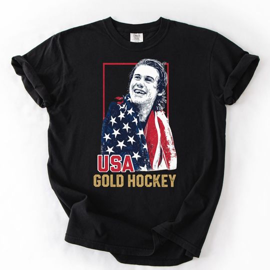 Discover Comfort Colors Jack Hughes USA Gold Hockey T-Shirt Patriotic Hockey Fan Tee American Hockey Pride Gift Team USA Winter Sports Graphic Top