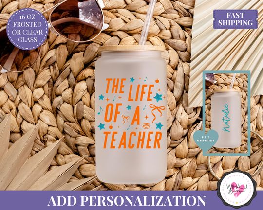 Discover Life Of A Teacher Glass Can Tumbler 16 Oz Personalized Teacher Gift TSwiftie Christmas Gift Showgirl Era TS Taylor Swifty Fandom Album Merch
