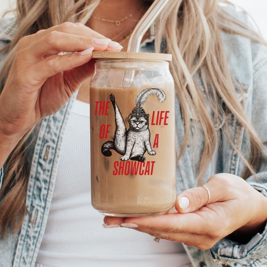 Discover The Life of a Showcat Coffee Glass Cup,Funny Cat Show Girl Era Ceramic Glass Cup,Retro Scottish Fold Cats, T S Fan Merch,Gift for Cat Lover