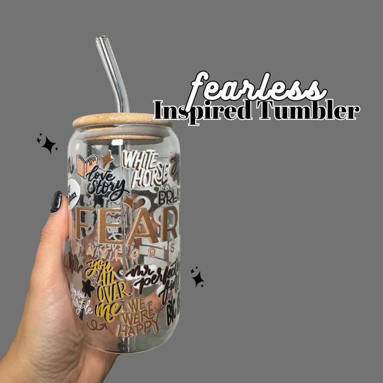Discover Fearless - taylor version Inspired Tumbler - Hand Drawn Design - 16 onz Glass Tumbler