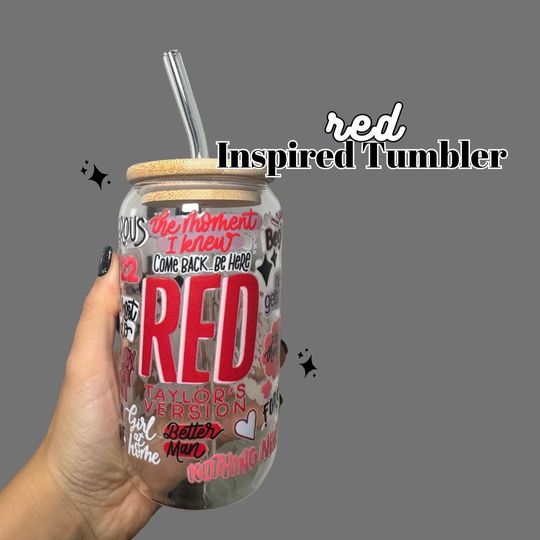 Discover RED - taylor version Inspired Tumbler - Hand Drawn Design - 16 onz Glass Tumbler