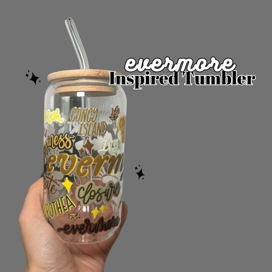 Discover Evermore - taylor version Inspired Tumbler - Hand Drawn Design - 16 onz Glass Tumbler