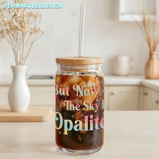 Discover Now The Sky Is Opalite Glass Coffee Cup With Lid and Straw, Protect Family, New Album Coffee Mug, Fan Gift Cup, 16oz Glass Can Cup