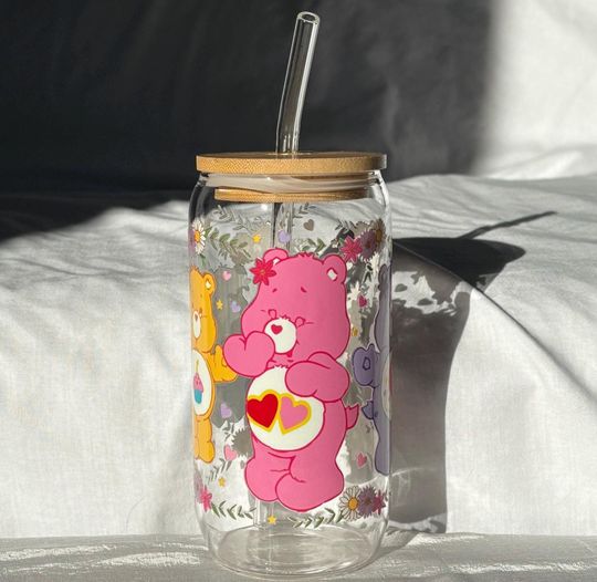 Discover Care Bears Glass Tumbler | 16oz | Cofee/ Tea/ Smoothies Drinks