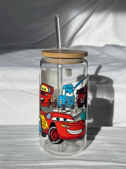 Discover Cars Glass Tumbler | 16oz | Cofee/ Tea/ Smoothies Drinks