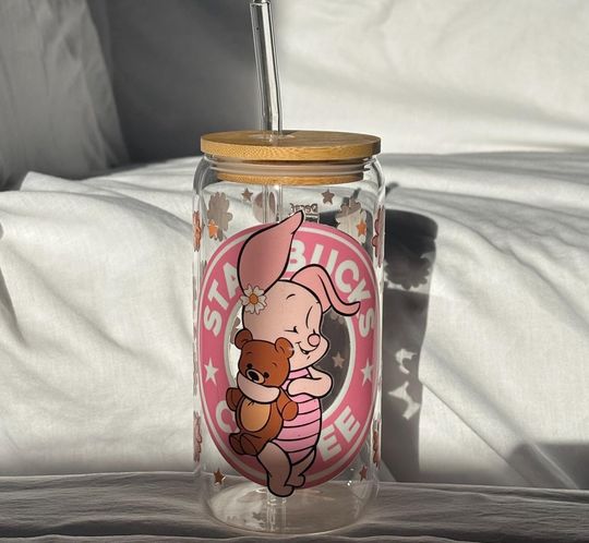 Discover Piglet Glass Tumbler | 16oz | Cofee/ Tea/ Smoothies Drinks