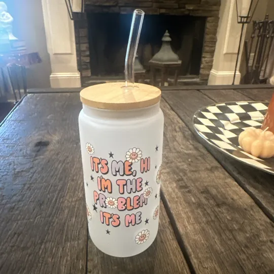 Discover Swift Glass Tumbler Cup “I’m The Problem” Straw Bamboo Lid