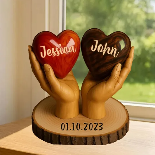 Discover Personalized Two Hearts One Love Shaped Acrylic Plaque, Custom Couple Heart Shaped Block Plaque, Wedding Anniversary Gift, Gift For Couples