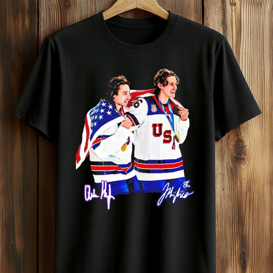 Discover Jack Hughes and Quinn Hughes USA Gold Medal Hockey Shirt