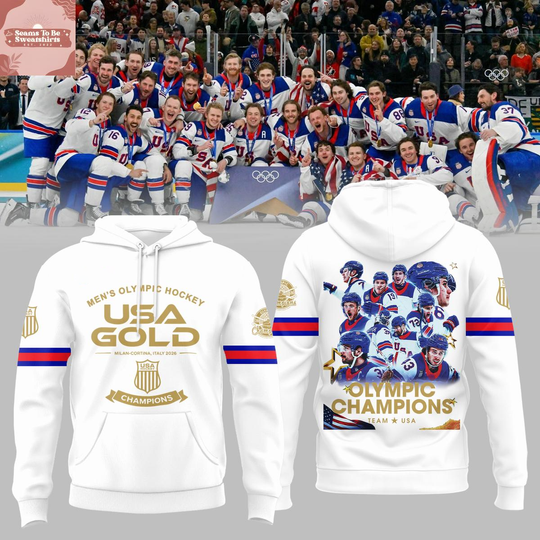 Discover USA Ice Hockey Team Olympic 2026 Golden Men All White Hoodie