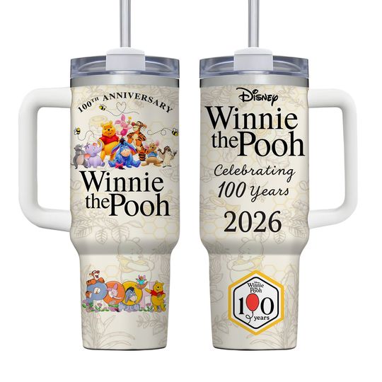 Winnie The Pooh and Friends 40 oz Tumbler with Handle, Disney Disneyland Bear Gift