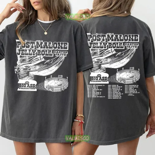 Discover Post Malone Jelly Roll Tour 2026 Double Sided T-Shirt Black