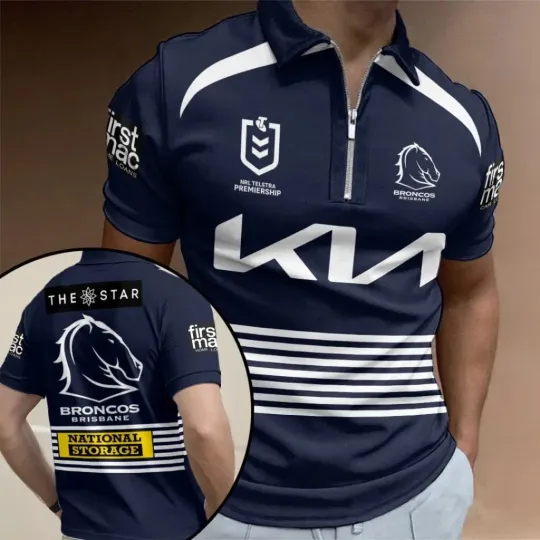 Discover Brisbane Broncos Zip Polo Shirt