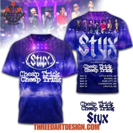 Discover Styxs Band Cheap Trick Tour 2026 T-Shirt Unisex 3D Apparel All Over Print Tee