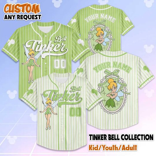 Custom Tinker Bell Coquette Baseball Jersey, Disney Peter Pan Baseball Shirt, Disney Trip Outfit, Birthday Gift