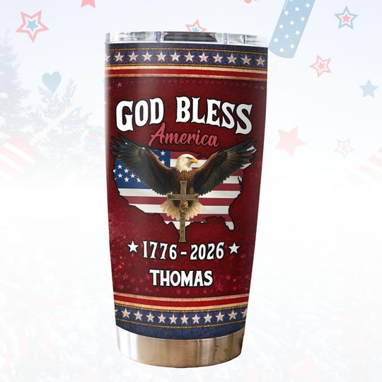Patriotic 20oz Tumbler, God Bless America Stainless Steel Tumbler, Eagle Tumbler For Her, USA Gift