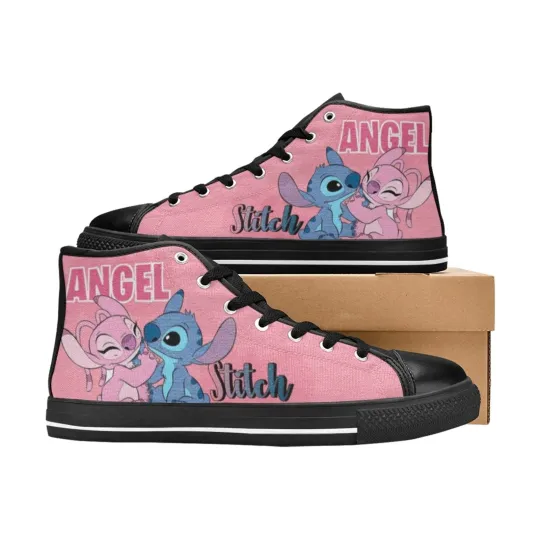 Stitch & Angel High Top Shoes Sneakers, Birthday Gift for Him Her