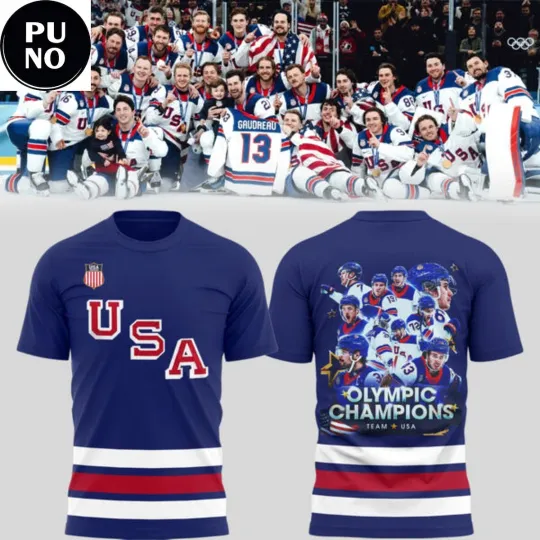 Discover USA Men's Hockey1 2026 Milan-Cortina Winter Olympic Gold Champions 3D T-shirt