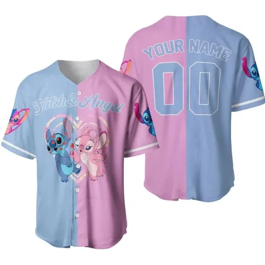 Discover Personalized Stitch And Angel Couple Lovers Baseball Jersey For Baseball Fans