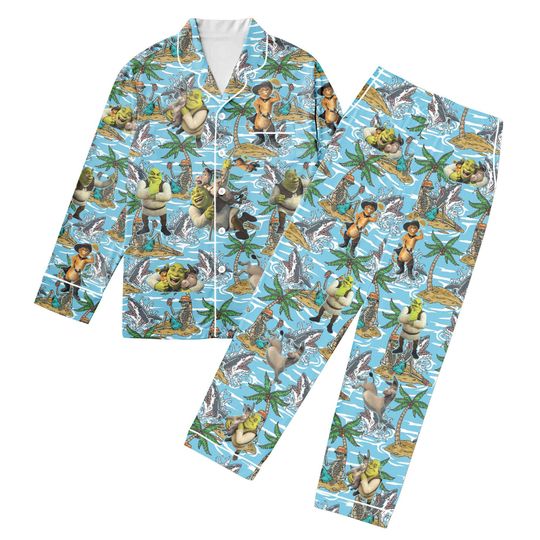 Disney Shrek Can't Today Tropical Pajama, Sassy Shrek Swamped Floral Pajama Set Family, Vintage Shrek Meme Comfortable Homewear