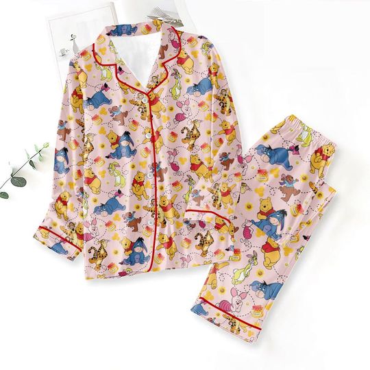 Discover Winnie the pooh Pajamas Set, Cute Cartoon All Over Print Sleepwear, Cozy Gift, Cute Cartoon Kids Bday Gift, Pooh & Friends Sleepwear Gift