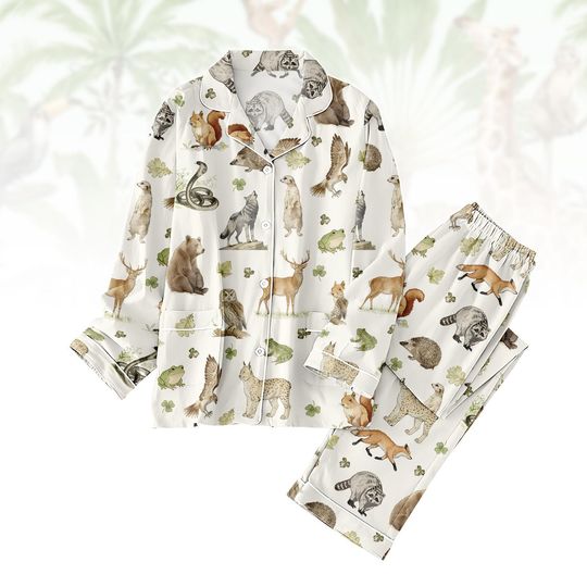 Discover Animal Safari Thick Pajama Set, Wildlife Long Thick Pajamas, Nature Long Pyjama, Family Matching PJs Set, Gift for Nature Lover