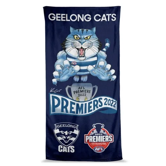 Discover Geelong Cats 2022 Premiers AFL Caricature Beach Towel