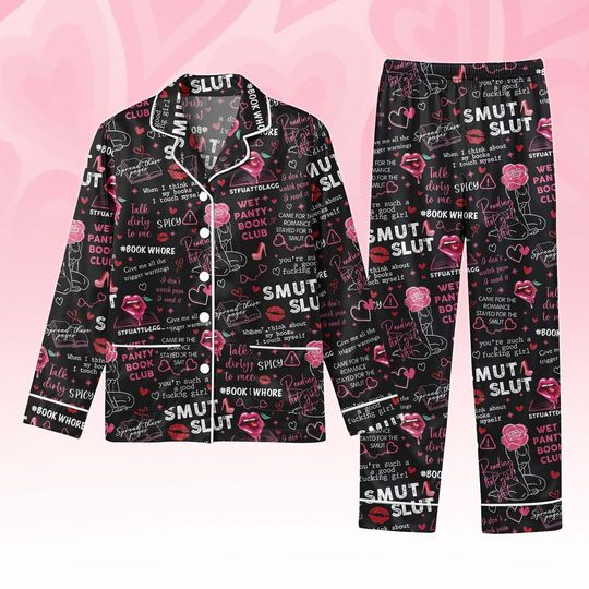 Discover Smut Slut Long PJs Set, Wet Panty Long Sleeve Pajamas, Hot Romance Long Pajama Set, Women Pajama, Gift for Her
