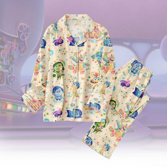 Inside Out Long Thick PJs Set, Pixar Long Thick Pajamas, Cartoon Long Pajama Set, Women Pajamas, Gift for Disney Fan
