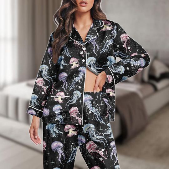 Discover Jellyfish Long PJs Set, Sea Life Pajamas, Ocean Creatures Long Pajama Set, Women Pajamas, Gift for Ocean Lover