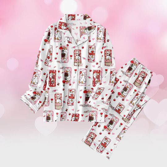 Discover Cute Cartoon Long Thick PJs Set, Fun Ice Cream Long Thick Pajamas, Sweet Long Pajama Set, Women Pajamas, Valentine Gift for Couple