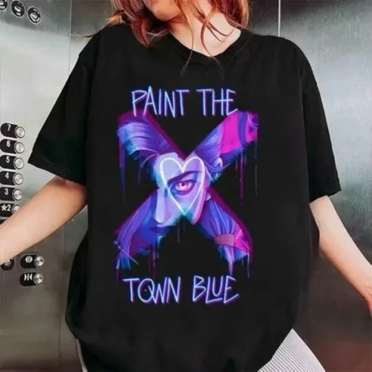 Discover Paint The Town Blue T-Shirt, Arcane Jinx Shirt, League of Legends Merch T-Shirt