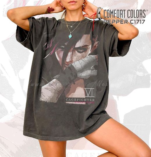Discover Violet Streetpunk Cagefighter T-Shirt: Arcane LoL Game, 90s Vintage ID, Arcane Merch