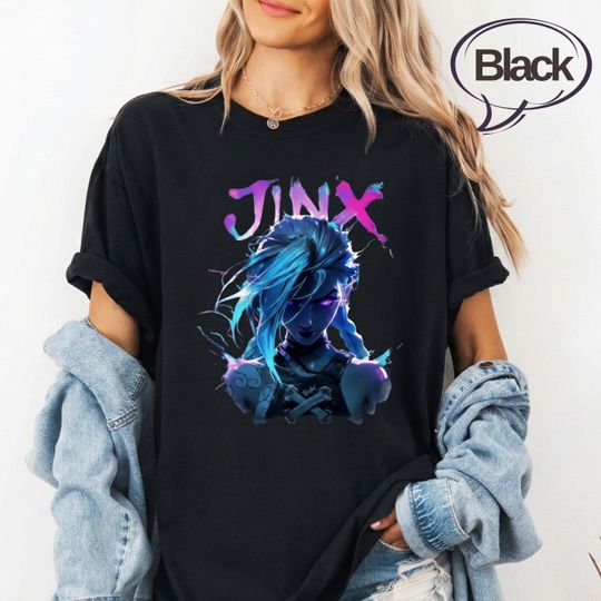 Discover Jinx Arcane Neon Portrait Anime Gaming Tee, Arcane Merch
