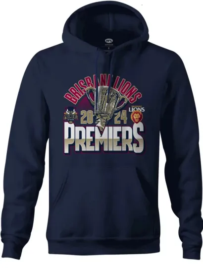 Discover Brisbane Lions 2024 AFL Premiers Trophy Hoodie Mens