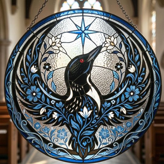 Discover Floral Rebel Loon Stained Glass Suncatcher, Minnesota Bird Window Hanging, Natural Wall Decor, Minnesota Resistance Decor