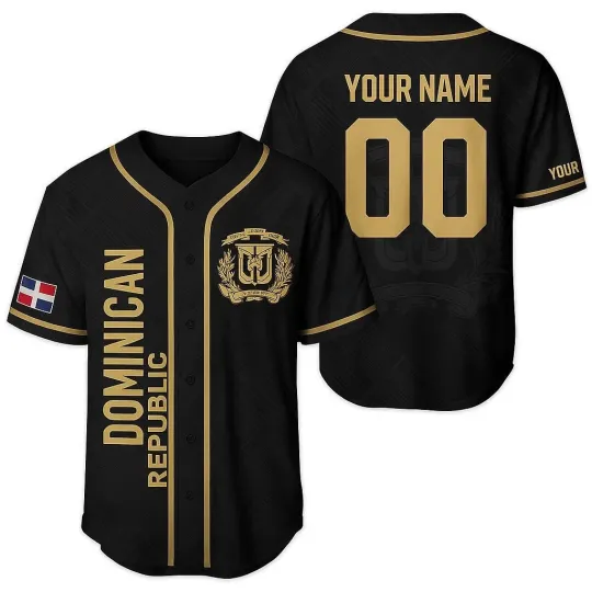 Custom Dominican Republic Baseball Jersey Black and Gold Personalized Flag Shirt
