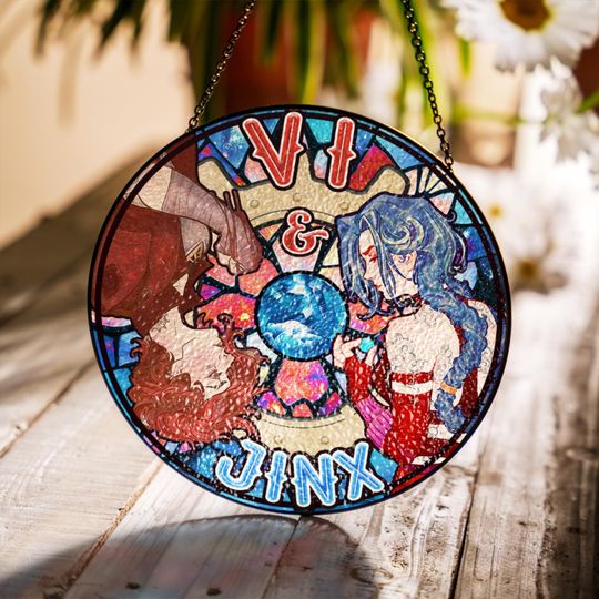 Discover Glass Ornament Arcane-Inspired Vi & Jinx Design with Stained, Gamer Gift, League of Legends Fan, Sisters-Inspired Art, Couple Gift