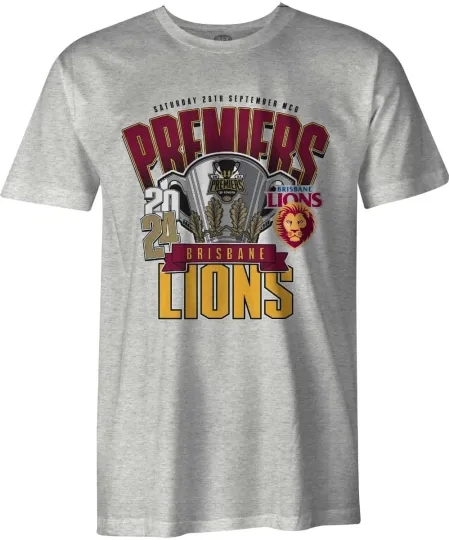 Discover Brisbane Lions 2024 AFL Mens Premiers Grey Marle Shirt Sizes S-5XL BNWT