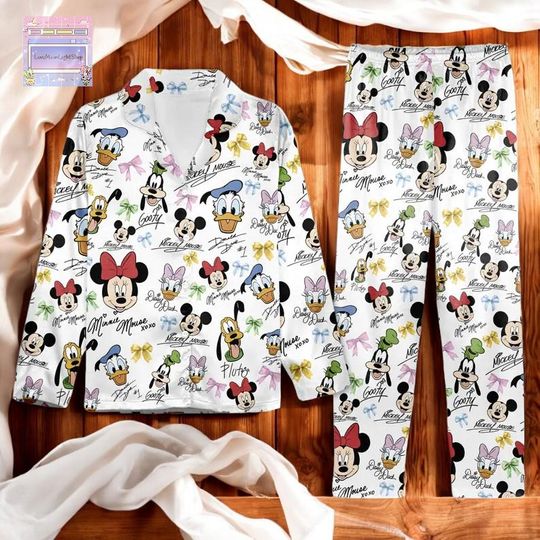 Discover Disney Mickey And Friends Pajama Set, Mickey Minnie Bow Coquette Gift Sleepwear, Signature Christmas Cozy Pajamas