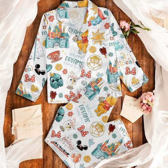 Discover Disney Castle Magical Elephant Unisex Pajama Set, Spooky Season Sleepwear, Long Sleeve & Short Style Options