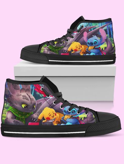 Stitch Pika Toothless High Top Shoes, Sneakers for Women, Men