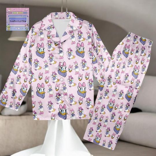 Cute Daisy Duck Pajamas Animated Daisy Duck Long Sleeve Pajama Set For Women Magic Kingdom Family Trip Gift