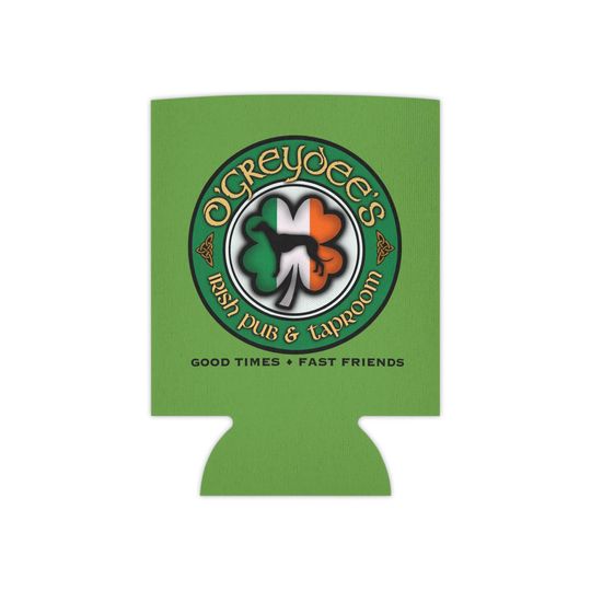 Discover Irish Shamrock Pub Logo Can Cooler | St. Patrick's Day Beer Koozie